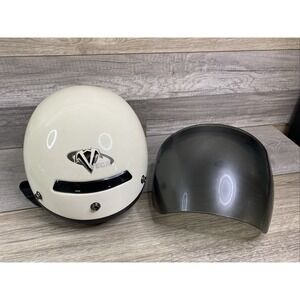 Vintage Vega White Half Helmet W/ Visor And Liner Size Medium